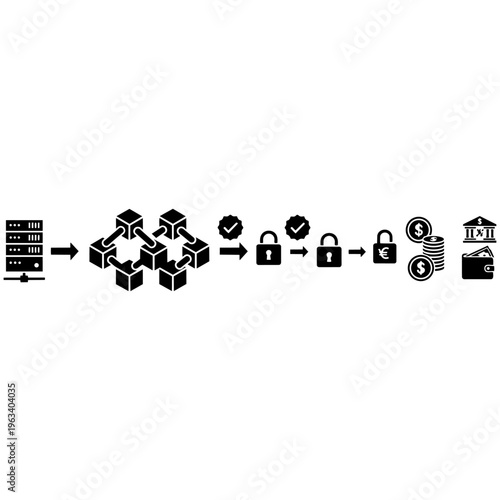 A flowchart showing the process of encrypting data isolated on transparent background, Vector