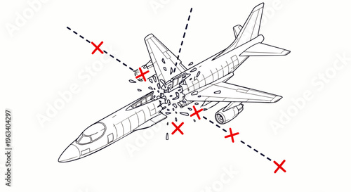 airplane crash aviation accident plane explosion depicting a catastrophic mid-air disaster and aircraft failure with scattered debris