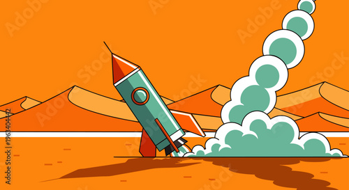 rocket launch from a red desert planet symbolizing space exploration innovation and future technology in a martian landscape.