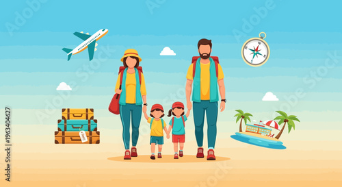 Happy Family Ready for Vacation Adventure Together 4.