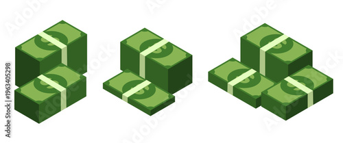 Dollar Banknote Stack Set Isometric Cash Bundle Money Illustration Flat Design Financial Concept Editable High Resolution