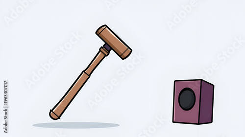 A vector graphic illustration of a gavel and sound block in a simple, cartoon style.