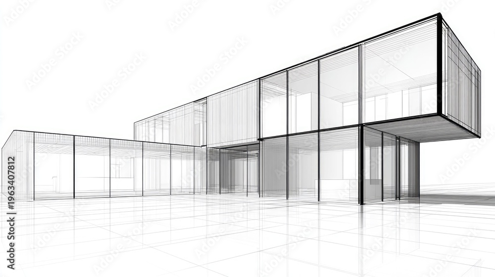 Fototapeta premium Contemporary residential structure displayed through a detailed wireframe visualization technique