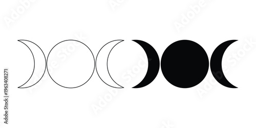 Triple Goddess Icon Set – Wiccan Moon Phases, Spiritual Pagan Symbol Vector