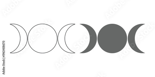 Triple Goddess Icon Set – Wiccan Moon Phases, Spiritual Pagan Symbol Vector