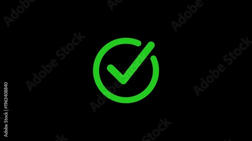 Right Check Mark Icon Animation on Black Background. Tick Mark Icon Animation. Check Mark, Tick, Yes, OK Symbol Animation. approved tick mark icon