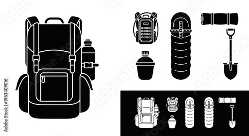 Camping and Hiking Equipment Icon Set