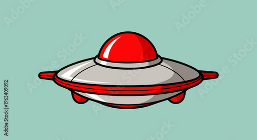 a cartoon ufo flying saucer alien spaceship hovering a simple pop art illustration ideal for sci-fi design.