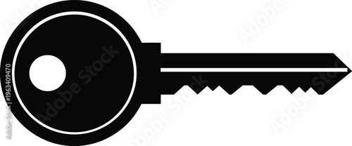 Black and white key vector illustration silhouette, security access icon, house door opening tool isolated on white background for design, comma.