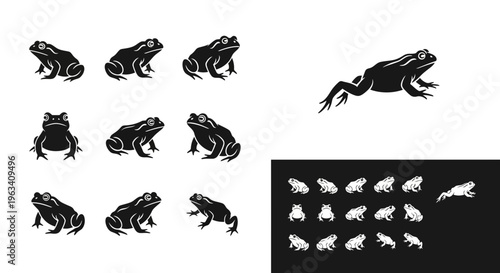 Set of Frog Silhouettes and Icons
