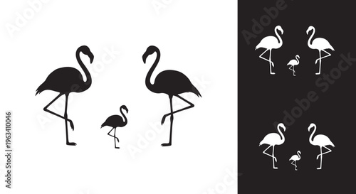 Minimalist Flamingo Family Silhouette Icon Set