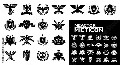 Set of Heraldic Eagle and Shield Emblems with Stars and Swords