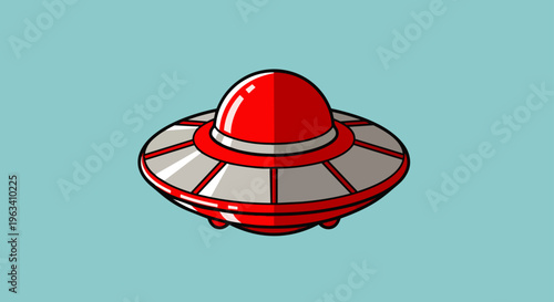 ufo illustration of a red and grey alien spaceship against a teal background ideal for science fiction themes.