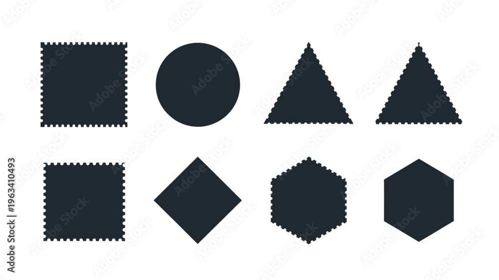 Obraz premium vector flat design geometric shapes set icon with perforated and clean edges ideal for graphic design and web templates.