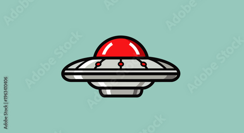 ufo vector illustration depicting a red-domed flying saucer a classic alien spacecraft design for science fiction themes and discovery.