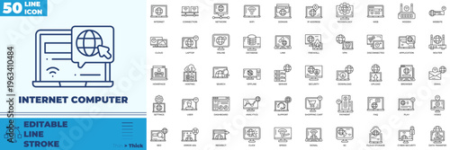 Internet Computer Line Editable Icons set
