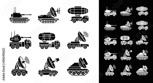 Military Vehicle and Radar Icons Set