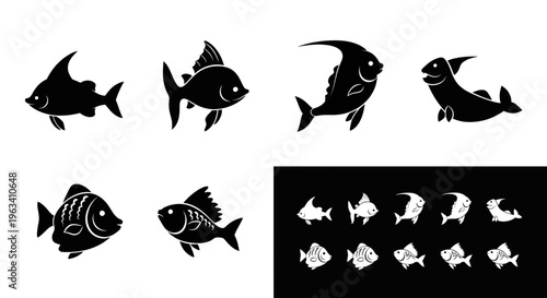 Set of Fish Silhouettes and Icons