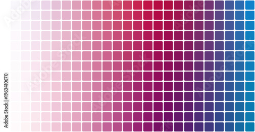 Abstract pixel grid gradient background displaying blue, purple, violet, pink to white color flow. Smooth transitions, soft blends, gentle shifts create fresh effect. Vector modern design pattern.