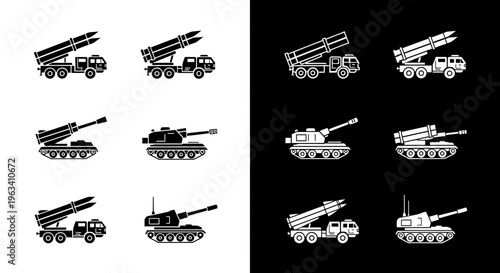 Military Missile Launcher and Tank Icons Set