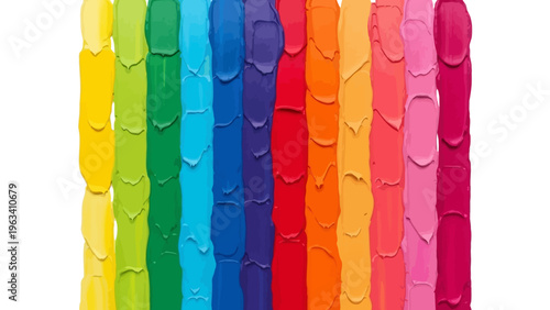 vibrant rainbow color palette of thick textured paint strokes arranged vertically on white ideal for artistic graphic design.