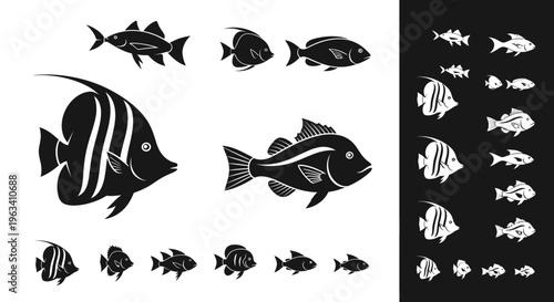 Set of Fish Silhouettes Icons