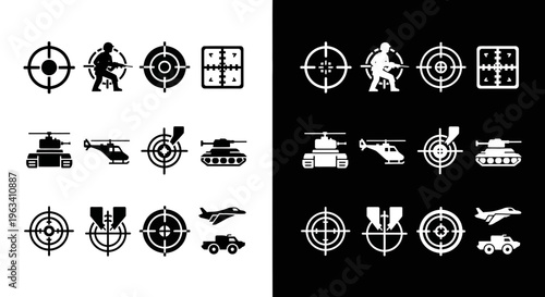 Military Target and Combat Vehicle Icon Set