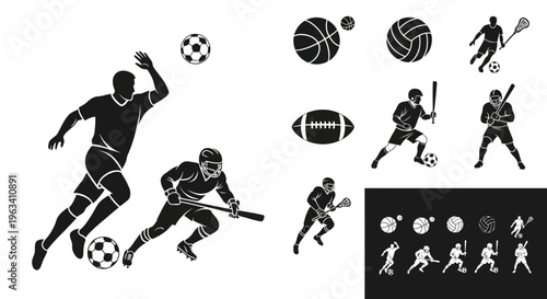 Set of Sports Silhouettes and Balls Icons