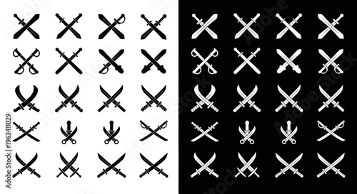 Set of Crossed Swords and Daggers Icons