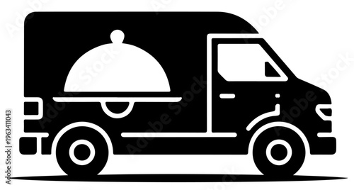 Food delivery truck icon vector illustration, Catering van for food delivery with transportation vehicle