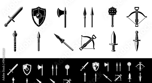 Set of Medieval Weaponry and Armor Icons
