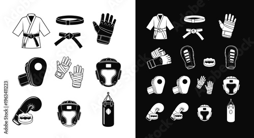 Martial Arts and Boxing Equipment Icon Set
