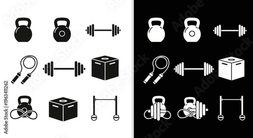 Crossfit Fitness Equipment Icon Set
