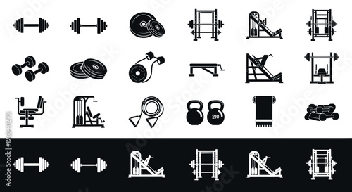 Gym Equipment and Fitness Workout Icons Set