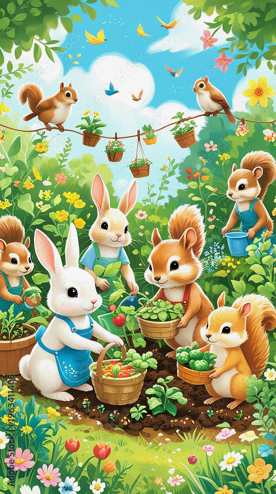 Fototapeta premium easter bunny with easter eggs