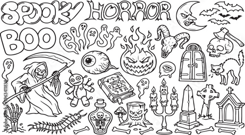 Spooky Graveyard and Occult Element Illustrations