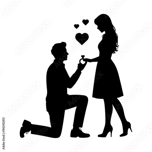 Silhouette of a young man and woman in a romance dance holding hands as a black vector illustration of a couple in love, silhouette of a young couple, silhouette of a couple