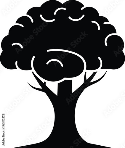 Vector tree illustration a stylized black silhouette of a tree with swirling branches