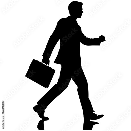 A silhouette of a man walking with a briefcase isolated on transparent background, Vector