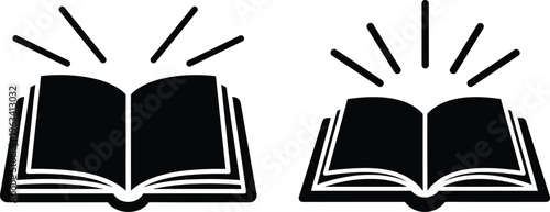 Vector illustration of two open books with radiant lines representing knowledge and inspiration