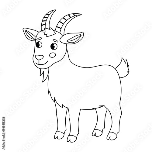 Cute cartoon goat outline illustration for kids coloring book vector activity sheet design