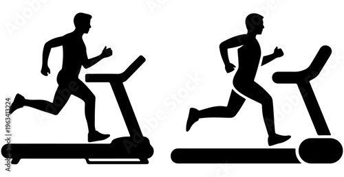 Silhouette of a man exercising for fitness, A man is running on a treadmill that is black and white vector illustration, silhouette, running, people, sports, athlete, exercise, fitness, sport, men