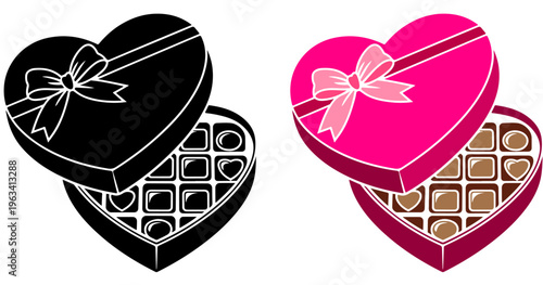 Heart shape chocolate gift box silhouette vector black color silhouette, Valentines Chocolate Icon, Chocolates heart box clipart vector, heart, box, gift, chocolate, holiday, ribbon, birthday