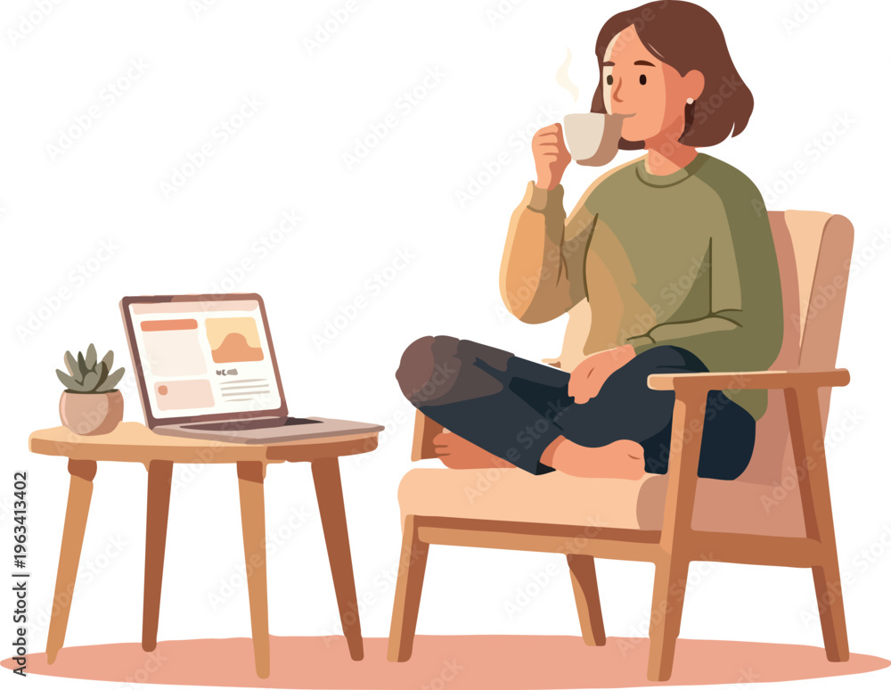 Fototapeta premium Woman standing at home with iced coffee and blanket