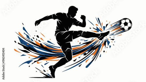 Silhouette of Soccer Player Kicking Ball with Energetic Splash Motion