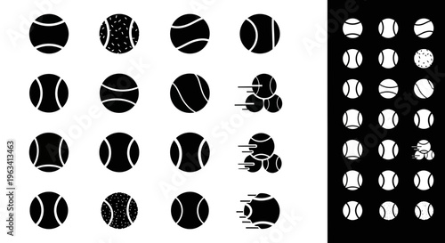 Tennis Ball Icon Set, Sports Equipment Vector Collection