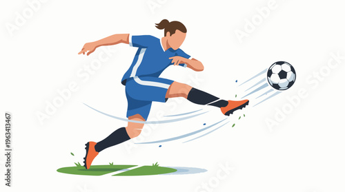 Football player in action kicking the ball during a match