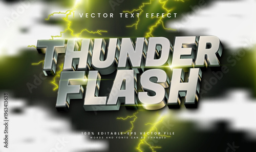 Thunder flash lightning editable vector text effect, with green color