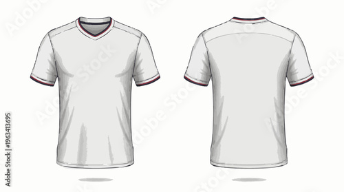 Blank White V-Neck T-Shirt Template for Apparel Design Mockup, Front and Back Views