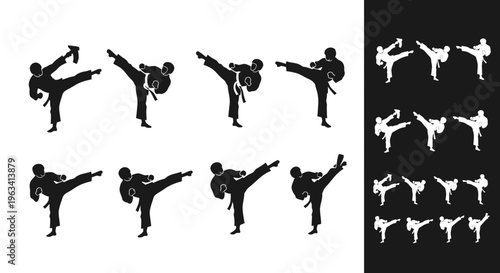 Martial Arts Kicking Silhouettes Set